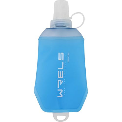 WRELS 200ml/350ml/500ml Collapsible Soft Flask,BPA Free Folding Soft Water Bottle with Hanging Ring,Lightweight TPU Hydration Flask for Running Marathon Cycling Hiking - color: Blue-200ml*1