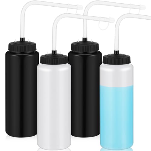 Domensi 4 Pack 32 oz Hockey Sports Water Bottle with Long Straw Easy Squeeze Plastic Bottle Helmet Friendly for Sport Hockey Football Lacrosse(Black/translucent,Classic) - color: Black/translucent