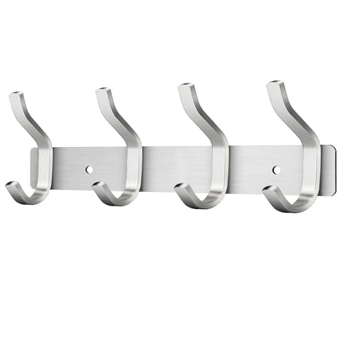 12 Inch Coat Rack Wall Mount with 4 Hooks, Silver Coat Hooks - color: Silver, size: 4 Hooks