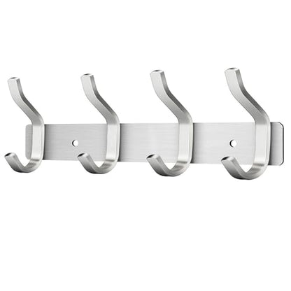 12 Inch Coat Rack Wall Mount with 4 Hooks, Silver Coat Hooks - color: Silver, size: 4 Hooks