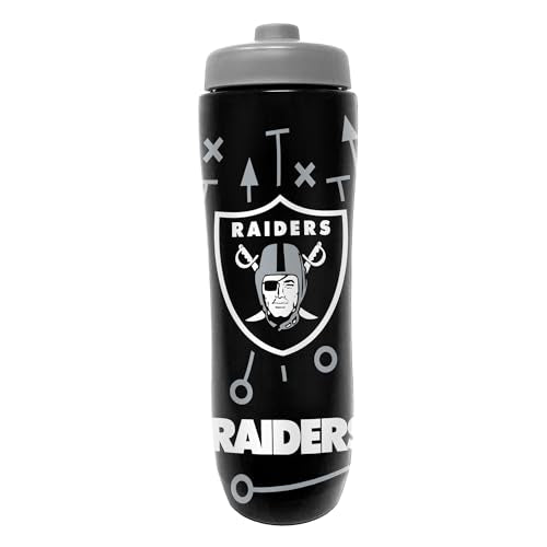 Party Animal NFL Football Squeeze Bottle, 32 oz, Las Vegas Raiders | Slim, lightweight BPA-free sports water bottle with quick-flow squeeze; fits backpacks & cup holders for kids or adults - color: Las Vegas Raiders