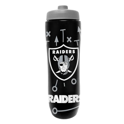 Party Animal NFL Football Squeeze Bottle, 32 oz, Las Vegas Raiders | Slim, lightweight BPA-free sports water bottle with quick-flow squeeze; fits backpacks & cup holders for kids or adults - color: Las Vegas Raiders