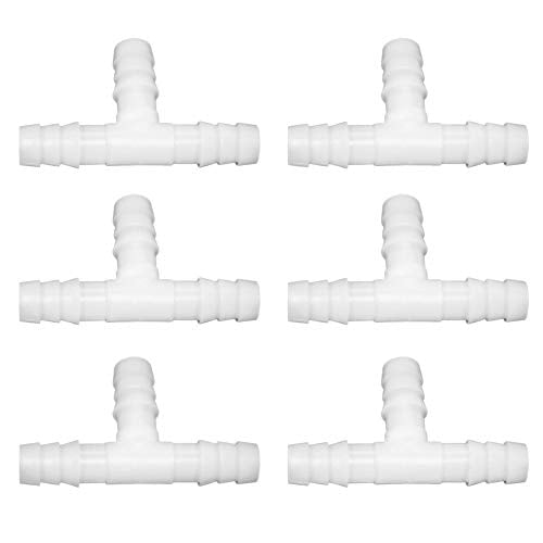 Plastic 3/16" ID Hose Barb Fittings, Equal Barbed Tee Pipe Connectors 3 Way Joint Splicer Mender Union Adapter for Boat Aquarium, Pack of 6 - size: 3/16 Inch