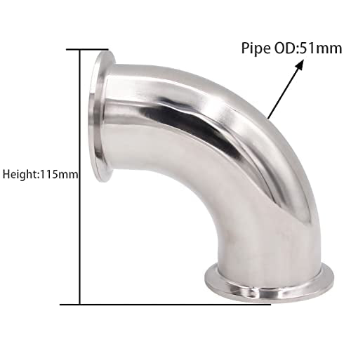 DERNORD 2 Pack 2" Tube OD Sanitary Ferrule Elbow 90 Degree Pipe Fitting with 4 Silicone Gaskets SUS304 Tri Clamp 2 Inch - size: 2" Tube OD, style: Pack of 2