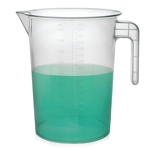 5 Liter Measuring Pitcher | 1.3 Gallon Shatterproof Plastic Large Graduated Mixing Pitchers, 1 to 2 Gallons (5L, 5000ml) - size: 5000ml (Single)