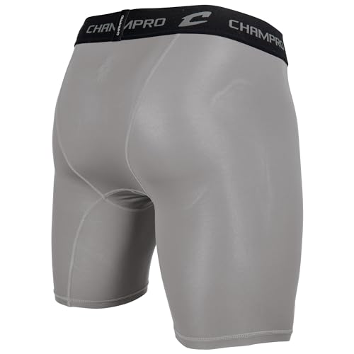 CHAMPRO Men's Polyester/Spandex Lightning Compression Shorts - color: Grey, size: X-Large