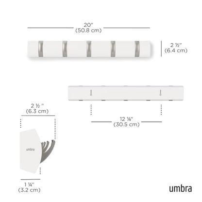 Umbra Flip Coat Rack, Wall Mounted 5-Hook Space Saving, White/Nickel - color: White/Nickel, size: 5 hook