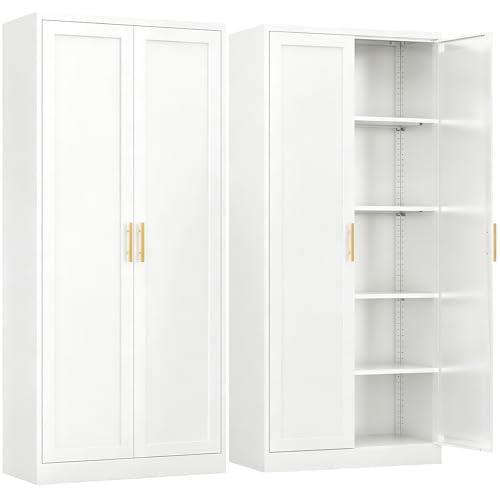 71" H Kitchen Storage Cabinet with 4 Adjustable Shelves, Metal Pantry Cabinet, Pantry Organizers and Storage Cabinet for Kitchen, Bathroom, Living Room (White) - color: White, size: 71" H-P
