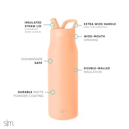 Simple Modern Insulated Water Bottle with Manual Straw | 34oz | Orange - color: Bellini, style: 34oz