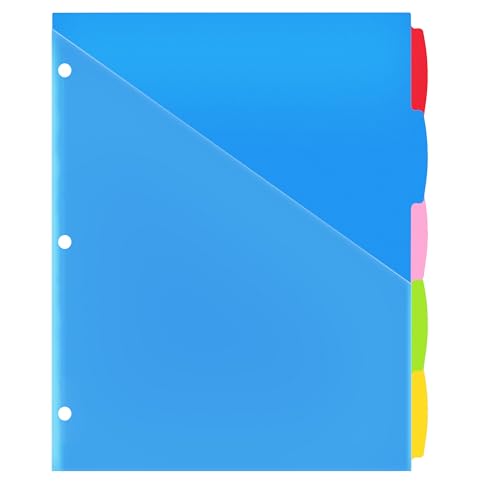 WOT I Durable 5-Tab Binder Dividers with Clear Pocket - 1 Set, Reusable Plastic Dividers for 3 Ring Binder, 5 Vibrant Colors - color: Blue,pink,red,yellow,green - Clear Front Pocket, size: 5 Tabs