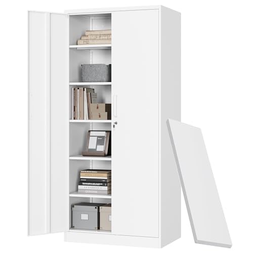 Metal Storage Cabinet with Lock Door Adjustable Shelf,72" Steel Lockers for Office, Home,School,Kitchen,Garage Tool Utility Cabinet (2 Door-White) - color: White, size: 72 X 36 X 18 In(H X W X D)