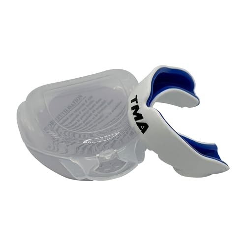 TMA Mouthguard Slim Fit, Adults and Kids Mouth Guard with Case for Boxing, Basketball, Lacrosse, Football, MMA, Martial Arts, Hockey and All Contact Sports (White/Blue, Adult) - color: White/Blue
