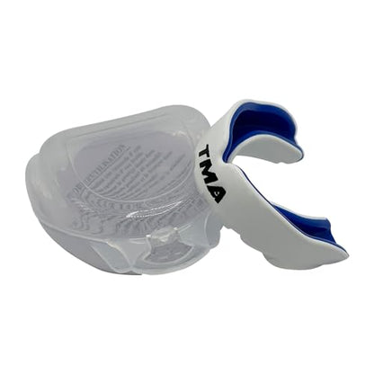 TMA Mouthguard Slim Fit, Adults and Kids Mouth Guard with Case for Boxing, Basketball, Lacrosse, Football, MMA, Martial Arts, Hockey and All Contact Sports (White/Blue, Adult) - color: White/Blue