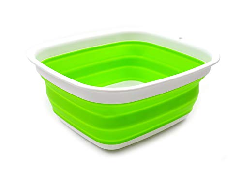 SAMMART 7.7L (2 Gallon) Collapsible Tub - Foldable Dishpan, Kitchen Sink for Camping - Indoor Outdoor Portable Washing Basin - Space Saving Plastic Washtub (Green, S) - color: Green, size: Small