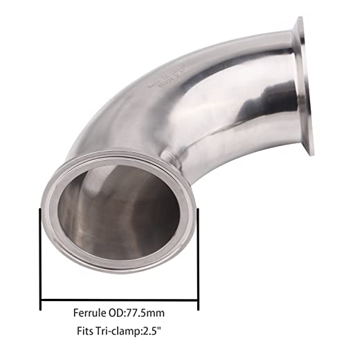 DERNORD Sanitary Ferrule Elbow 90 Degree Pipe Fitting with 2 Pieces Silicone Gasket SS304 Tri Clamp (2-1/2" Tube OD) - size: 2-1/2" Tube OD, style: Pack of 1