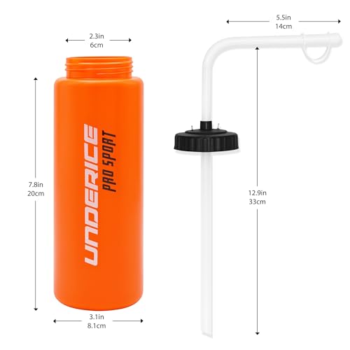 UICE Water Bottle with Straw,1 Liter Easy Squeeze Bottles for Hockey Curved Long Straw Built In Finger Grip,Sports Water Bottle for Football, Lacrosse, Boxing,Fitness-White - color: white