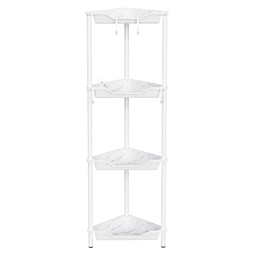 Orimade Rustproof 4 Tier Floor Standing Corner Shower Caddy Organizer, Plastic Metal Splicing Floor Corner Shelf Rack Storage Stands for Bathroom, Marble - color: Marble, size: 4 Tier