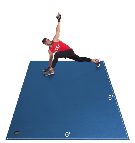 GXMMAT Large Exercise Mat 6'x4'/6'x5'/6'x6'(7mm) - color: Navy Blue, size: 6*6 FT
