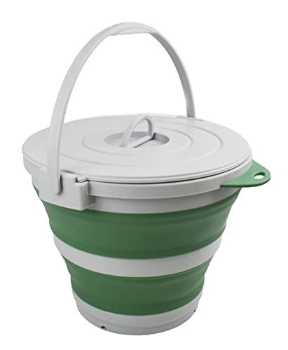 SAMMART 10L (2.64Gallon) Collapsible Fishing Bucket with Locking Lid - Portable Plastic Water Pail - Space Saving Outdoor Waterpot - Trunk Organizer for All Types of Vehicles (Grey/Dark Sea Green) - color: Grey/Dark Sea Green