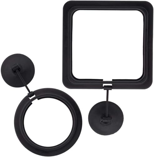 2pcs Black Fish Feeding Ring, Black Round and Square Aquarium Floating Food Feeder, Food Feeders with Suction Cup for Goldfish Turtle and Other Smaller Fish, Food Feeding Ring with Suction Cup