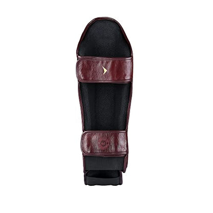 Lancer Leather Shin Guards Instep for Muay Thai - color: Red, size: Large-X-Large