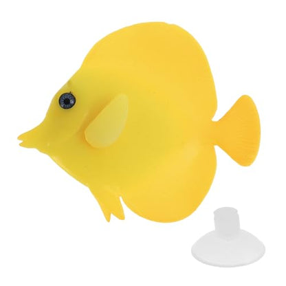 Artificial Glowing Fish, Yellow Silicone Aquarium Fish Ornament, 3.35"L x 2.76"W, Glows in Dark, Modern Animal Theme, Wall Mount, Wipe Clean