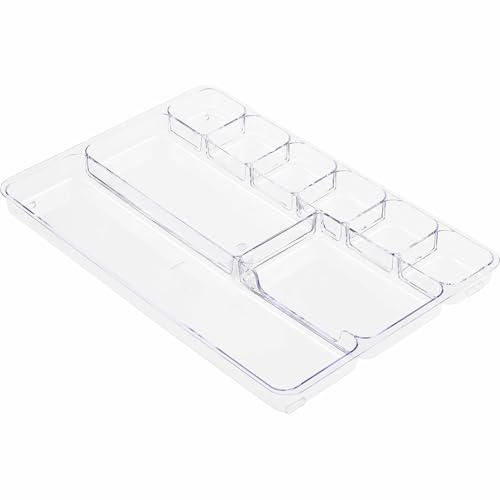 Lorell Drawer Tray Organizer, 9-Compartments, 9.38" x 14" x 1.25", Plastic, Clear