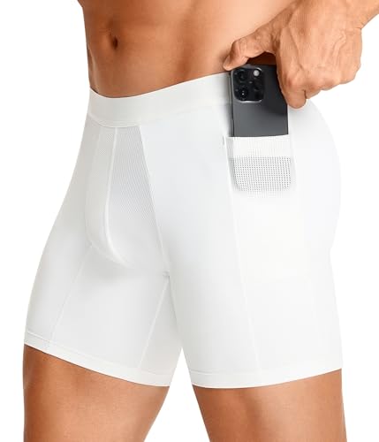 TAILONG Men's Compression Shorts with Side Pocket, Breathable Mesh Running Compression Underwear Workout Shorts for Athletic - color: White, size: 3X-Large