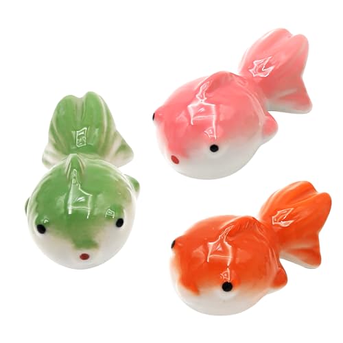 3 Pcs Floating Aquarium Decorations, Ceramic Fish Figurines Craft, Koi Ornaments, Mini Creative Fish Tank (Green Pink Red)