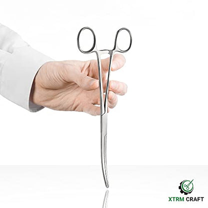Pean Hemostat Straight and Curved Multipurpose Locking Tweezer Clamps Serrated, Stainless Steel - Hemostats for Nurses, Fishing Forceps, Crafts and Hobby