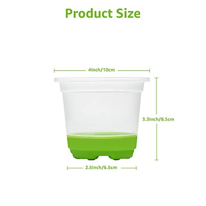 MIXC Thickened Clear Nursery Pots with Silicone Base for Easy Transplant 30 Packs 4 Inch, Transparent Plant Pot Reusable Seedling Pots for Vegetable Propagation, Root Cutting, Seed Starting, Green