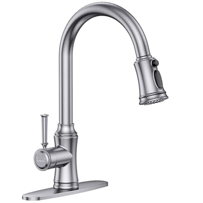 Kitchen Faucet with Pull Down Sprayer, Single Handle High Arc Utility Sink Faucet with Deck Suitable for bar for Kitchen Sink, Laundry Sink, Wet Bar or RV, Brushed Nickel