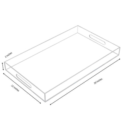 Clear Sturdy Acrylic Serving Tray with Handles-12x20Inch-Serving Coffee,Appetizer,Breakfast,Butler-Kitchen Countertop Makeup Drawer Organizer-Vanity Table Ottoman Tray-Decorative Tray