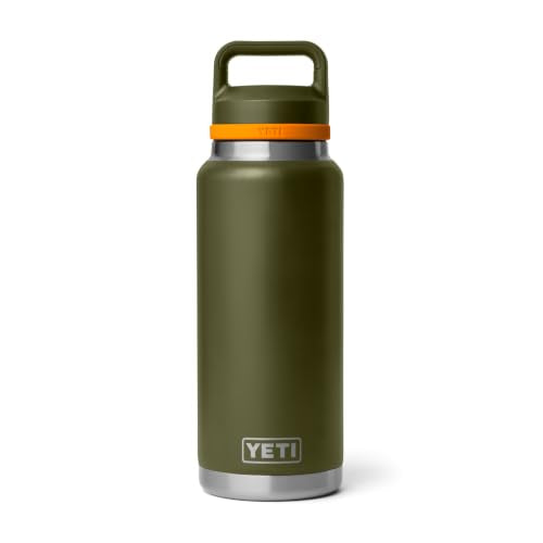 YETI Rambler 36 oz Bottle, Vacuum Insulated, Leakproof, Stainless Steel with Chug Cap - color: Olive/King Crab Orange