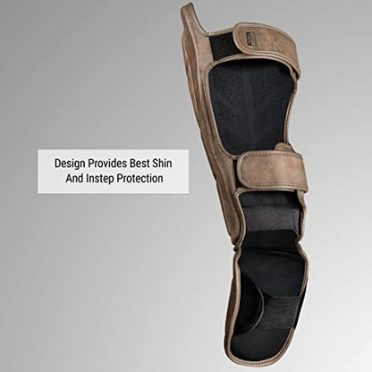 Hayabusa T3 LX Leather Striking Shinguards - color: Brown, size: Medium