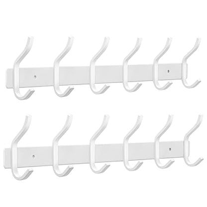 17 Inch Coat Rack Wall Mount with 6 Hooks, 2 Pack White Wall Hooks - color: White, size: 6 Hooks 2 Pieces
