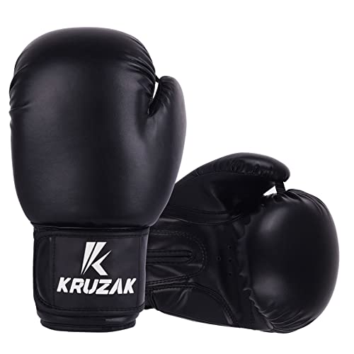 Kruzak Plain Boxing Gloves for Sparring, Kickboxing, Muay Thai, Martial Arts & MMA Fighting - Men & Women Punch Bag Mitts Training and Focus Pads Punching - color: Black, size: 10 oz