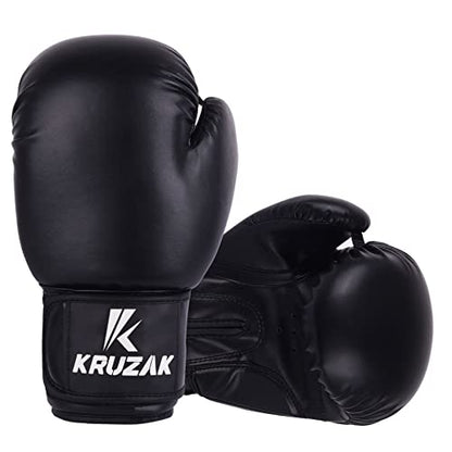 Kruzak Plain Boxing Gloves for Sparring, Kickboxing, Muay Thai, Martial Arts & MMA Fighting - Men & Women Punch Bag Mitts Training and Focus Pads Punching - color: Black, size: 8 oz