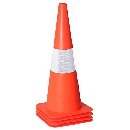 18 Inch 4 Pack Traffic Safety Cones with Reflective Collars,Orange Hazard Caution Cone Road Street Parking Cone, Plastic Cone for Driving Practice,Construction Keep Security Distance Barriers - color: Orange, size: 18inch