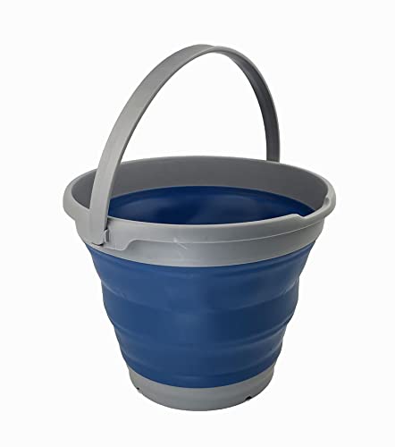 SAMMART 10L (2.6 gallons) Collapsible Plastic Bucket - Foldable Round Tub with Handle- Portable Fishing Bucket/Water Pail - Pop Up Saving (Grey/Mist Blue) - color: Grey/Mist Blue
