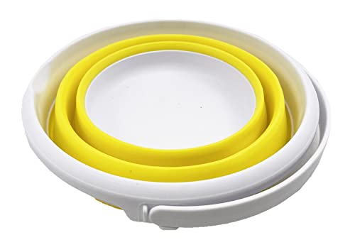 SAMMART 5.5L (1.4 Gallon) Collapsible Plastic Bucket - Foldable Round Tub - Portable Fishing Water Pail - Space Saving Outdoor Waterpot (White/Lemon)