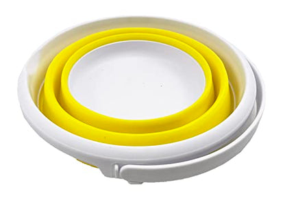 SAMMART 5.5L (1.4 Gallon) Collapsible Plastic Bucket - Foldable Round Tub - Portable Fishing Water Pail - Space Saving Outdoor Waterpot (White/Lemon)