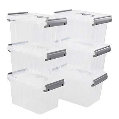 Vababa 6-Pack 3 L Clear Plastic Latch Storage Boxes with Gray Lids - size: 3 Quart