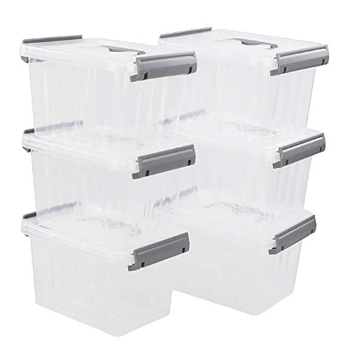 Vababa 6-Pack 3 L Clear Plastic Latch Storage Boxes with Gray Lids - size: 3 Quart