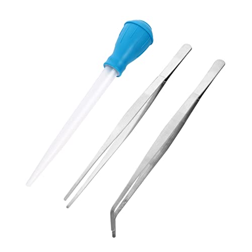 POPETPOP Fish Tank Accessories 3 Piece Cleaning Tool Set Tweezers Pipette Water Changer Lightweight Durable and Easy to Use