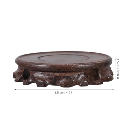 KALLORY Wooden Plant Stand Small round Planter Tray Decorative Vase Display Pedestal Blackwood Base 9.8cm Diameter 2.5cm Height for Indoor Aquarium and Bonsai