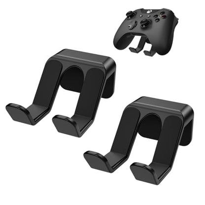 2PCS Controller Holder Wall Mount Headset Holder by Adhesive Screw | Controller mount headset stand for xbox series x/s, ps5, ps4, pc gaming stuff accessories with stable 3m adhesive - color: Black(2 Pack)