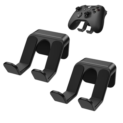 2PCS Controller Holder Wall Mount Headset Holder by Adhesive Screw | Controller mount headset stand for xbox series x/s, ps5, ps4, pc gaming stuff accessories with stable 3m adhesive - color: Black(2 Pack)