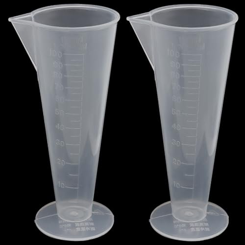 Waziaqoc 2 Pack 100ml/3.4oz Clear Plastic Graduated Measuring Cup with Cone Shape for Accurate Kitchen, Laboratory, Cooking & DIY Projects