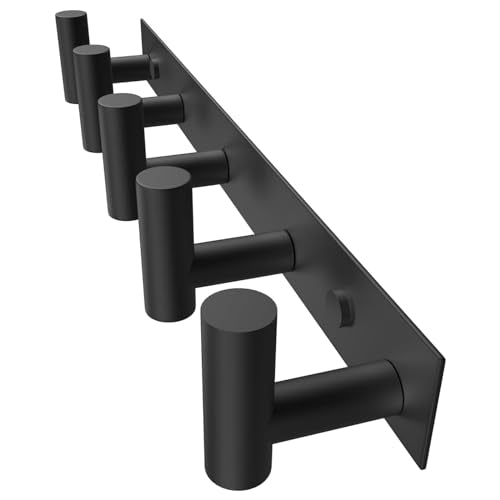 PMMASTO 5 T-Shaped Wall Hooks, Black Stainless Steel Coat Rack Rail, 1 Pack - color: Black, size: 5 "T" Hooks, 1PACK